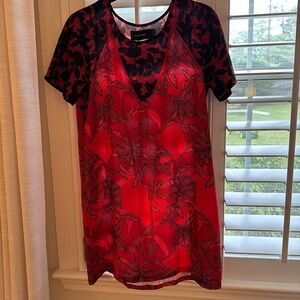 Red and Black Floral Top